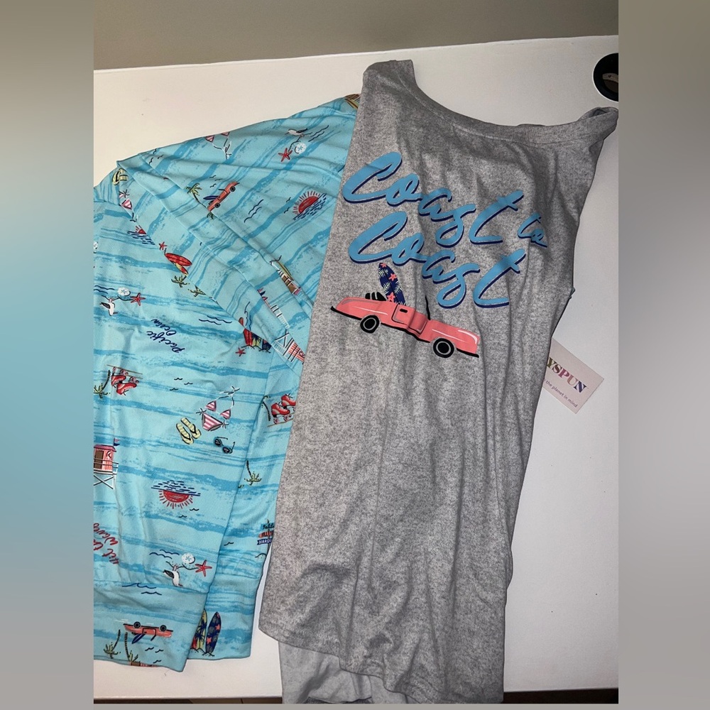 Gray Coast to Coast Graphic Tank Top and Blue Patterned Shirt